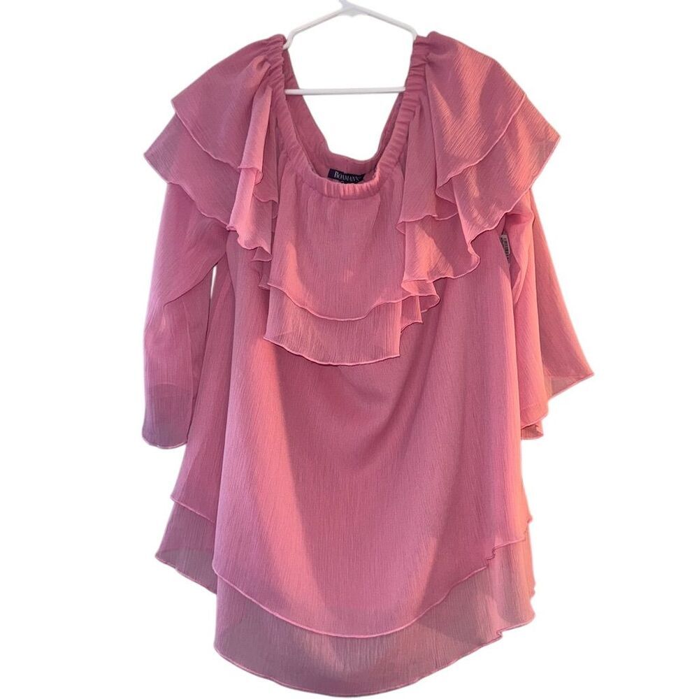 Roamans Plus Size‎ 22 Pink Off Shoulder Tunic Blouse 3/4 Sleeve